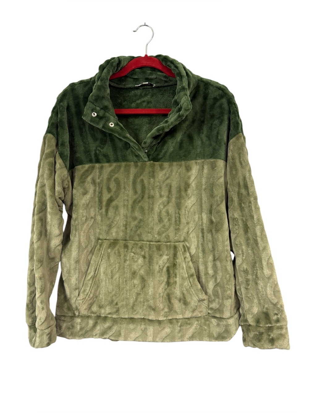 Bearpaw Women's Medium Pullover Fleece Pullover Sweater Green Pocket Snap Button
